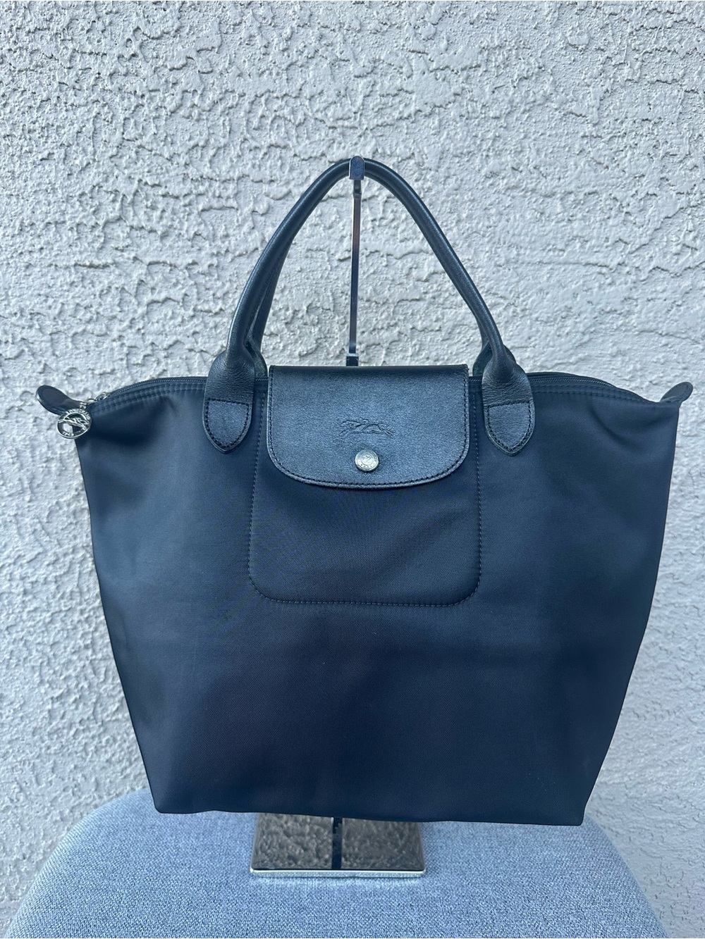 Longchamp Black Nylon Tote with Leather Trim